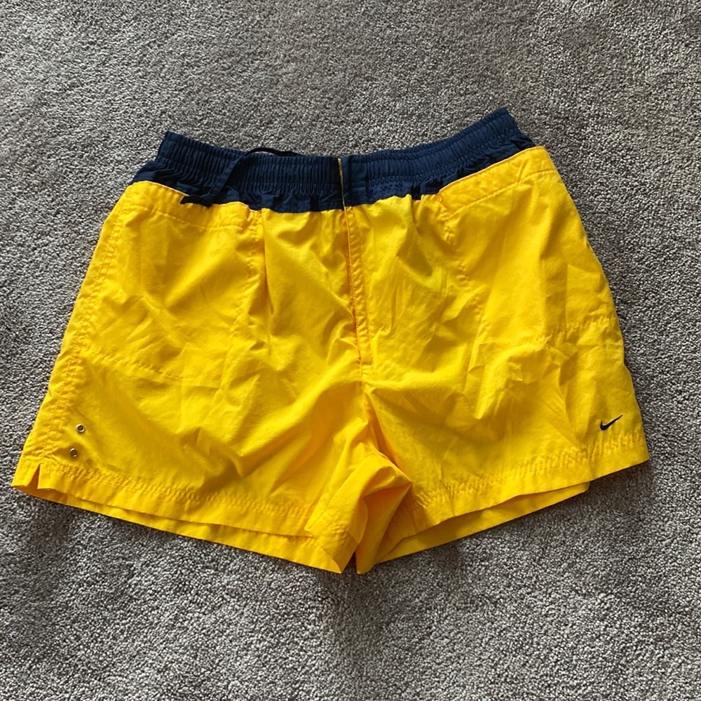 Nike Swim Shorts Yellow Blue SIZE L Elastic Waist Drawstring Athletic